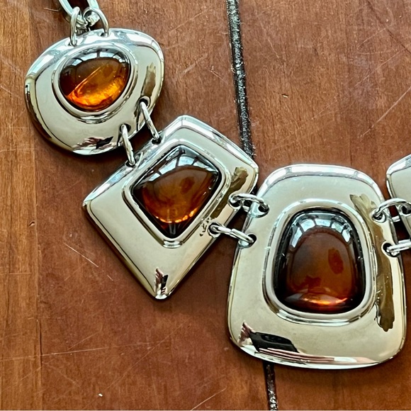 Lia Sophia Kiam Family Silver Tone Faux Amber Nacklace Big Chunky Up to 20" L - Picture 6 of 15